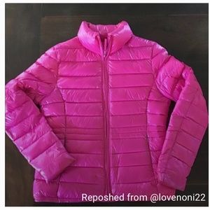 Aqua Hot Pink Quilted Down Packable Jacket M